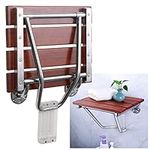 Foldable Shower Bench Wood Wall Mounted Shower Stool, Fold Up Shower Seat Bench Stainless Steel Fold Down Bathroom Stool for Elderly Disabled Adults, Space-Saving, Load of 330 lbs