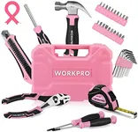 WORKPRO 35-Piece Pink Tools Set, Household Tool Kit with Storage Toolbox, Basic Tool Set for Home, Garage, Apartment, Dorm, New House, Back to School, and as a Gift - Pink Ribbon