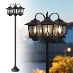 Outdoor Solar Lamp Post Lights, Solar Floor Lamps Outdoor Lights, 3-Head Waterproof Solar Powerd Lights for Garden, Lawn, Pathway, Yard, Front/Back Door, 60 Lumens, 2 Extra Spare Bulbs, Decoration