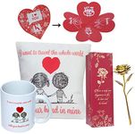 Next Bazaar Valentines Day i want to travel the whole world with your hands in mine quote cushion cover with filler( Black & Red 12 x 12 ) Mug 330 ml and 1 Artificial rose - Gift for Girlfriend-Boyfriend-Wife-Husband-Men-Birthday