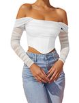 Baonmy Bustier Corset Top for Women Long Sleeve Corset Top Off the Shoulder Vintage Boned Mesh Bustier Corset Top Zip Back