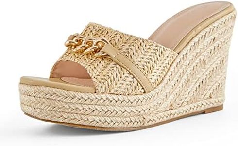 Coutgo Women's Wedge Sandals Platform Espadrille Heel Chain Slip On Casual Summer Slides, Apricot, 8.5