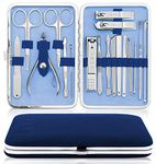 ENTT 18 Pcs Pedicure Kit Manicure Set - Grooming Kit for Men, Women - Premium Case & Carbon Steel Tools - Professsional Tool Kit - For Travel, Home, Spa, Salon - Gift for Him, Her (Blue Case)