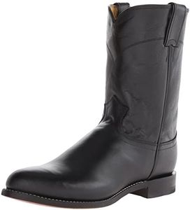 Justin Jackson 10" Roper Cowboy Boots for Men - Round Toe Full-Grain Leather Upper, J-Flex Comfort System, and Hand-Nailed Leather Outsole, Black - 12 D