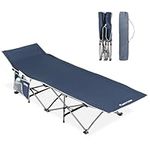 FLAMROSE Camping Cot for Adults with Carry Bag, Tent Folding Cot for Sleeping, Lit De Camp Load 330 LBS, Portable cot for Outdoor, Indoor, Patio, Office, Beach, Hiking, Navy Blue