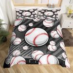 Castle Fairy Kids Baseball Duvet Cover Set Twin Size,2 Pieces Breathable Sports Gaming Bedding Sets(1 Duvet Cover+1 Pillowcase),Children White Gray Red Printed Comforter Cover Set for Teens Boys