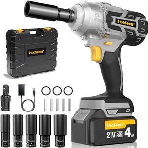 Impact Wrench,1/2" Cordless Impact Gun with 240 Ft-lbs (600N.m) Max Torque,Fast Charger 4.0Ah Battery & 5 Sockets,for Car Tire Lug Nut Removal Tool