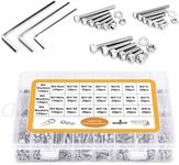 1080pcs 304 Stainless Steel Hex Socket Head Cap with M2,M3,M4 Metric Bolts Screws Nuts Washers Assortment Kit，Alloy Steel Screws Nuts and Washers 1080PCS (Silver)