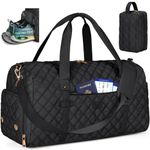 Gym Duffle Bag, Travel Duffle Bag for Women, Weekender Bag with Wet Pocket & Shoe Compartment Large Carry On Bag Overnight Bag Toiletry Bag for Travel Sports Yoga, Black