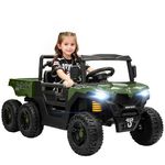 Qaba Electric Ride On Car with 6 Wheels, 24V 4WD Battery Powered Ride On Truck with Dump Bed, Remote Control, Wheel Suspension, Lights and Music for Kids 3-6 Years, Green