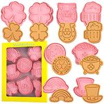 Crethinkaty St. Patrick's Day Cookie Cutters - 8 Pieces Plastic Cookie Cutter Shamrock, Four Leaf Clover, Horseshoe, Beer Mug, Gold, Pot of Gold, Rainbow and Top Hat Biscuit Cutters