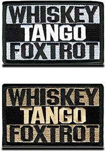 2 Pieces Whiskey Tango Foxtrot Tactical Combat Airsoft Emblem Embroidered Morale Hook & Loop Fastener Uniform Emblem Patch for Team Backpack Hat Jacket Vest Biker Travel Dogs Harness