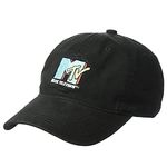 MTV Throwback Style Embroidered Logo Cotton Adjustable Baseball Cap with Curved Brim, Black, One Size, Black, One Size