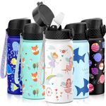 GOPPUS Kids Insulated Water Bottle - 18 Oz BPA Free 18/8 Stainless Steel Travel Bottle with Straw Water Bottle with Double Wall Vacuum Leak Proof Kids Cup for School Boys Girls, White Pixie