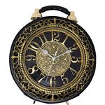 Ladies Antique Clock Design Top Grab Handle Handbag Women Vintage Style Crossbody Strap Shoulder Bag J2115 (Black)