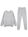 REORIA Women Soft Cotton Lounge Wear Sets Warm Co Ord Sets Plus Size Two Piece Outfit Thick Tracksuits Full Set Hoodies & Jogger Grey L