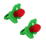 RaZbaby RaZberry Silicone Baby Teether Toy - Berrybumps Soothe Babies Sore Gums - Infant Teething Toy - Hands Free Design - BPA Free - Easy-to-Hold Design - Teething Relief Pacifier - Fruit Shape (2-Pack, Red/Red)