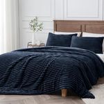 BEDELITE Fleece King Comforter Set -Super Soft & Warm Fluffy Navy Blue Bedding, Luxury Fuzzy Heavy Bed Set for Winter with 2 Pillow Cases