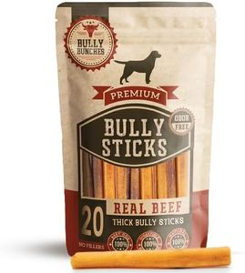 Bully Bunches Premium 6 Inch Thick Odor-Free Bully Sticks for Small & Medium Dogs - Long Lasting Chews for Oral Care- All Natural & Single Ingredient, 100% Beef Dog Treat, Rawhide Free (20 Pk)