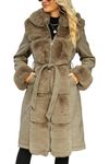 Bellivera Women Wool Jacket Peacoat Faux Fur Parka Long Sleeve Warm Coat 244A Khaki L