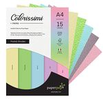 PaperPep Colorissimi Card Stock 220GSM A4 Pastel Shades Assorted Pack of 15 Sheets For Cardmaking, Mixedmedia, Papercrafts, Cutart, Diecutting, Stamping, Scrapbooking, Pastel Colouring and Arts & Crafts