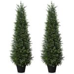 LOMANTO Outdoor Artificial Topiary Cedar Tree 2Pack Fake Tree 4Ft UV Rated Potted Plants for Porch Decor Faux Pine Plant for Perfect Housewarming Gift