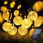 Fancycoco Solar Lights Outdoor Garden String Lights Waterproof,36Ft 60 LED Ultra-Bright Solar Fairy Lights Outdoor Garden Lights with 8 Modes for Yard Camping Christmas Wedding Party Decor-Warm White