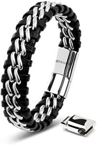 SERASAR Mens Jewellery Leather Bracelet 20cm Silver Men Gift-Box Genuine-Leather Cowhide Braided Adjust-Able Magnetic-Clasp Multi-Layer Wrap Rope Man Mans Male Boy Boys Mens Bracelets Band Jewelry