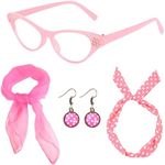 Thboxes 50s Costume Accessories, 1950s Fancy Dress Cat Eye Glasses Polka Dot Bandana Tie Headband Earrings Pink ladies Grease Fancy Dress for Women Girl Ladies Kids 1950s Retro Party Decor