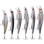 Topwater Floating 6pcs Fishing Lure Kit Lures Minnow Popper Plugs Topwater Crankbaits Jerkbait with Treble Hooks Topwater Fishing Lures Striper Bass Artificial Hard Lure Bait Fishing Tackle Kit