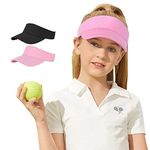 Century Star UPF 50+ Kids Visor Sun Hat Adjustable Girls High Ponytail Tennis Hat Sports Boys Running Golf Visor Cap 02Pcs Black&Pink 6-12T