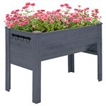 Outsunny Raised Garden Bed with Hooks, 660lb Capacity Wood Elevated Planter Box with Water Draining and Liner, Funnel Design for Vegetable, Herbs, Flower, 48" x 24" x 32", Grey
