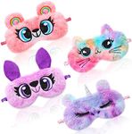 4 Pack Plush Sleep Eye Mask Sleeping Mask Sleep Eye Mask Cute Animal Eye Mask Soft Faux Fur Eye Blindfold for Kids Girls and Adult Travel (Classic Style)