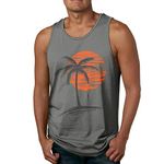 Waldeal Mens Casual Palm Tree Sunset Sleeveless Tank Tops Cool Fitness Shirt Deep Heather Size XL