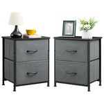 Somdot Nightstands Set of 2 with 2 Drawers, Bedside Table Small Dresser with Removable Fabric Bins for Bedroom Nursery Closet Living Room - Sturdy Steel Frame, Wood Top - Charcoal Grey