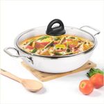 The Indus Valley Triply Stainless Steel Kadai with Glass Lid | Medium 23.4cm/9.2 inch, 2.7Ltr, 1.2kg | Induction Friendly | Nonstick 3-Layer Body, 100% Pure & Toxin-Free, No Chemical Coating