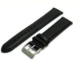 Soft Genuine Leather Watch Strap Band 20mm, Black, Chrome (Silver Colour) Buckle