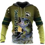 7eaven Men's Hoodies Cool Sweatshirt Fun Fish Shirts, BASS Fishing, M