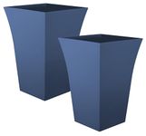 Muddy Hands 2 x Navy Blue Plastic Plant Pots Indoor Home Outdoor Garden Tall Square Flower Tree Planters - 30cm Wide - 44cm Tall