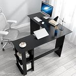 SogesPower 51× 51 inches L-Shaped Desk Corner Computer Desk with Storage Shelf Modern Home Office Desk Student Writing Desk, Black, SPDX-392BK-N-CA