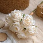 Jation 10PCS Artificial Roses Flowers Curled Craft Realistic Flowers Wedding Bouquet Ceremony Home Decor Silk Flowers Without Vase (10pcs White)