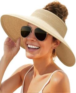 FURTALK Sun Hats for Women Wide Brim Beach Hat Straw Visor Ponytail Summer UV Packable Foldable Beach Vacation Essentials