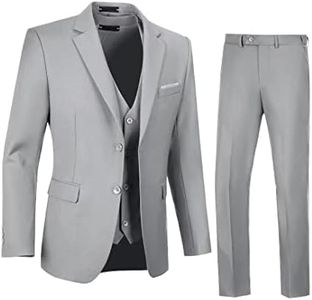 Bakerbear Mens Suit Regular Fit Suits for Men 3 Pieces Light Grey Men's Suit Jacket Formal Wedding Dress Tuxedo Size XL