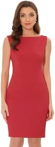 Allegra K Vestido Tubo sin Mangas para Mujer Cuello Barco Casual Vestidos de Oficina Rojo XXL