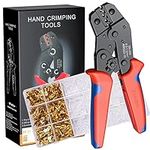 Crimping Tool Kit for Spade Connectors, Preciva Ratchet Cable Crimper Plier 0.5-1.5mm²/AWG22-16, Electrical Flat Receptacles Plier, Wire Crimping Tool with 600pcs Brass Lug Set(Crimping Tool Set)