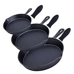 Pre-Seasoned Cast Iron 3 Piece Skillet Bundle, Frying Pan Camping Cookware 6” + 7.5” + 10” Set of 3 Heavy Duty Cast Iron Frying Pans, Stove Top, with Heat Resistant Silicone Handle Holders