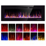 Xbeauty 50" Electric Fireplace in-Wall Recessed and Wall Mounted 1500W Fireplace Heater and Linear Fireplace with Timer/Multicolor Flames/Touch Screen/Remote Control (Black)