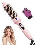 Haokoo Thermal Brush for 8-Min Salon Blowout - Heated Hot Brush with Ionic Anti-Frizz Shine, 6 Heat Settings, Lightweight 250g Dual Voltage Travel Styler for Smooth, Curly & Bouncy Hair, Pink