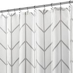 mDesign Fabric Geometric Shower Curtain - Herringbone Chevron Print with Reinforced Buttonholes for Master/Guest Bathroom - Machine Washable & Water Resistant Curtains, 72" x 72", Gray/White