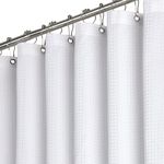 BTTN White Waffle Shower Curtain, Weighted Mould Proof Resistant Fabric Wet room Shower Curtains, Heavy Duty Waterproof Washable Thick Cloth Shower Curtain Set with 12 Plastic Hooks(182 x 182cm Drop)